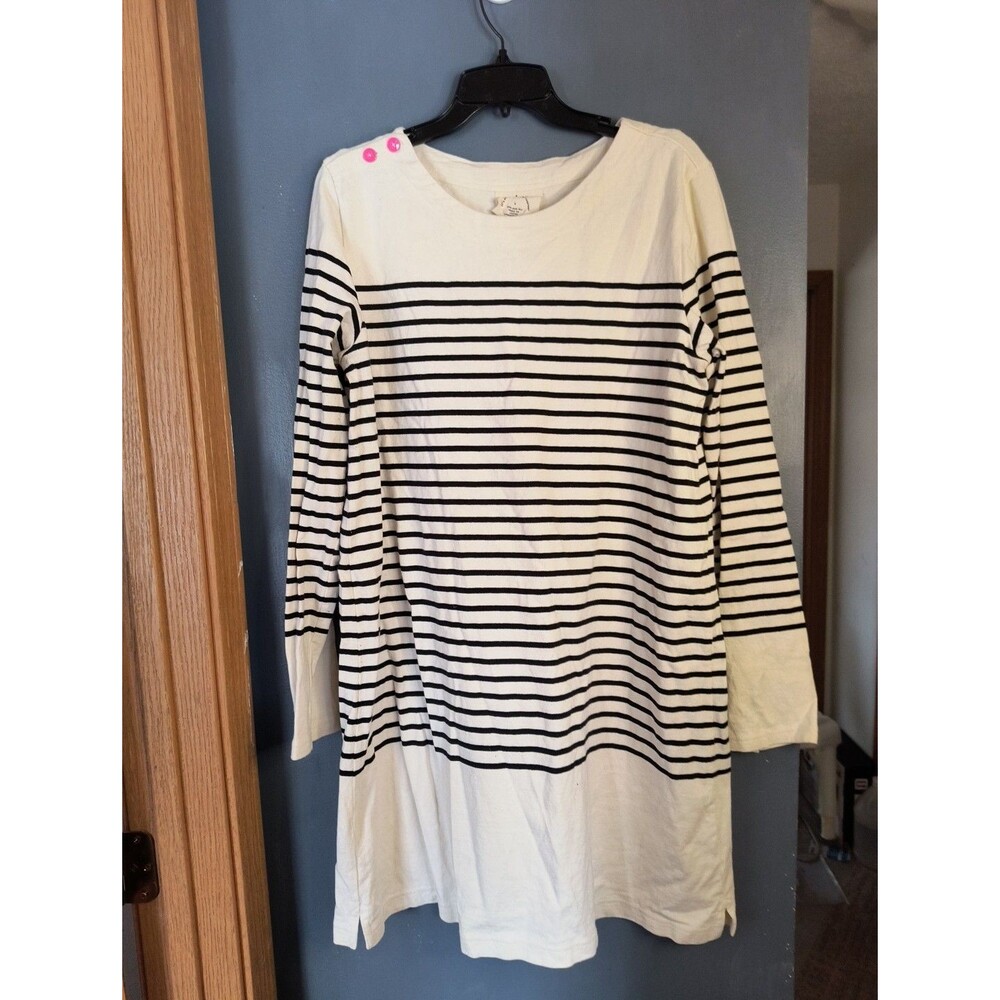 Allihop Cream White & Black Striped Dress Long Sleeves Size Large